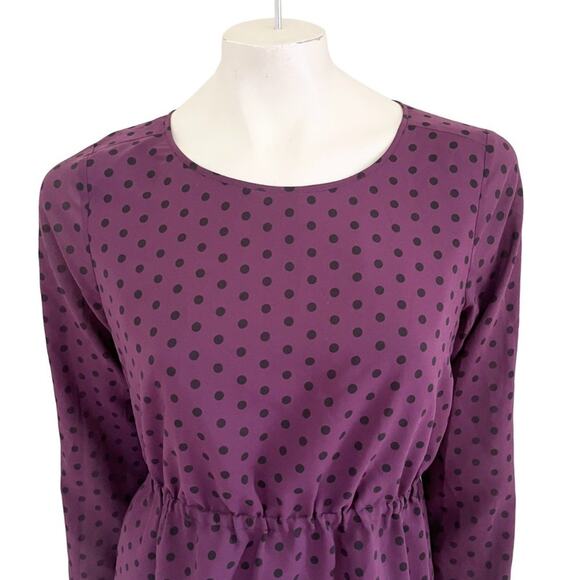 J.CREW Lightweight Long Sleeve Polkadot Dress in Eggplant & Black SZ 8 - Picture 2 of 9